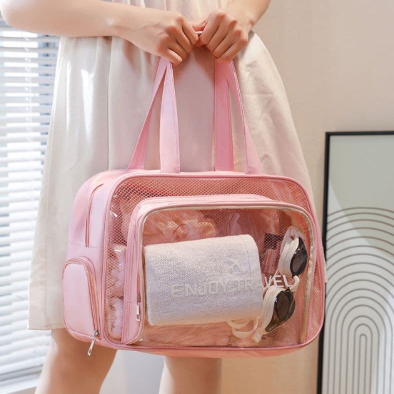ジムバッグ 透明シューズポケット付き防水ジムバッグ