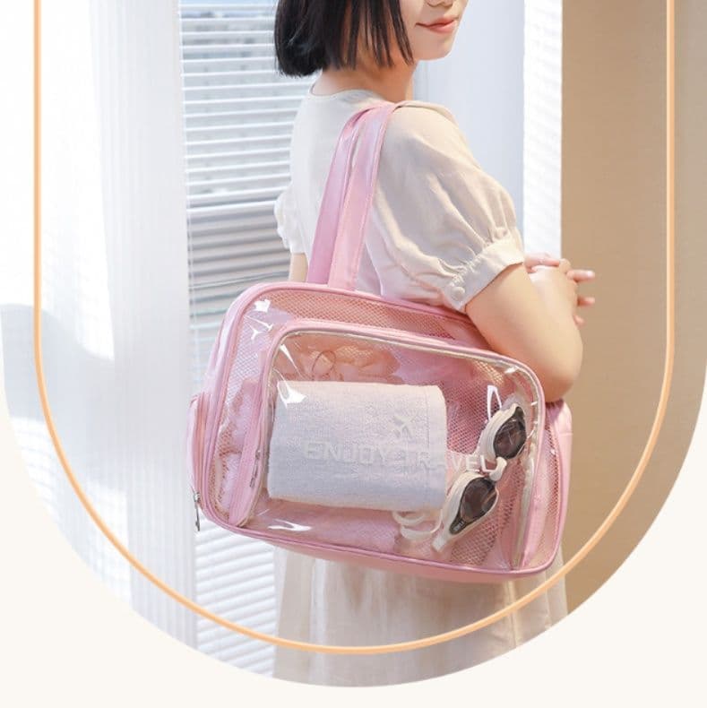 ジムバッグ 透明シューズポケット付き防水ジムバッグ