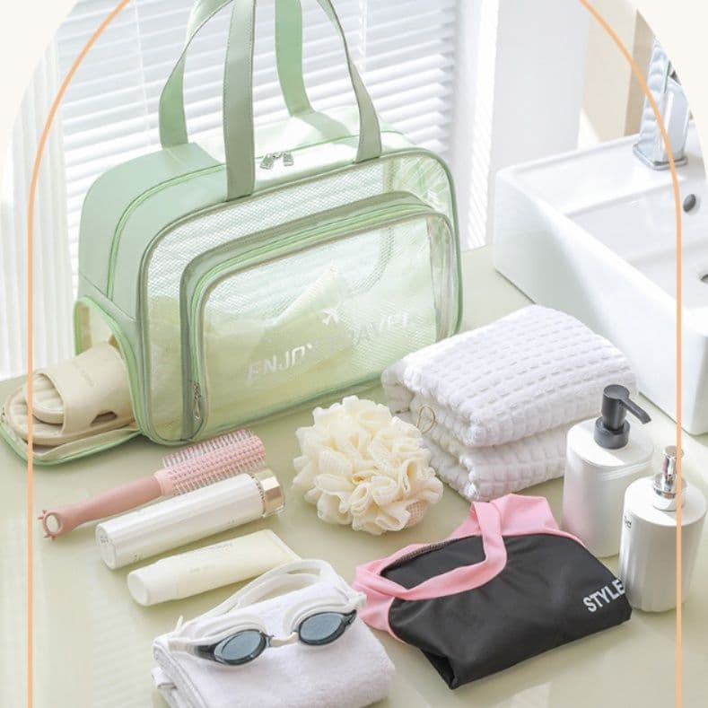 ジムバッグ 透明シューズポケット付き防水ジムバッグ