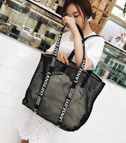 ジムバッグ レディース メッシュ ショルダーバッグ 大容量 透け感 おしゃれトート