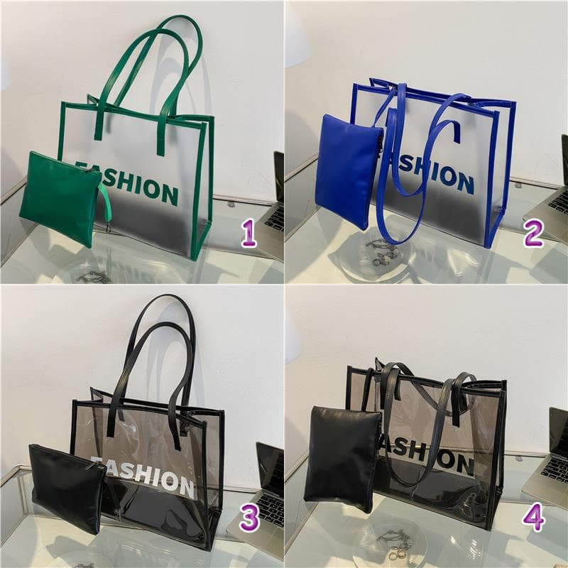 ジムバッグ レディース防水透明大容量トートバッグポーチ付き４色展開